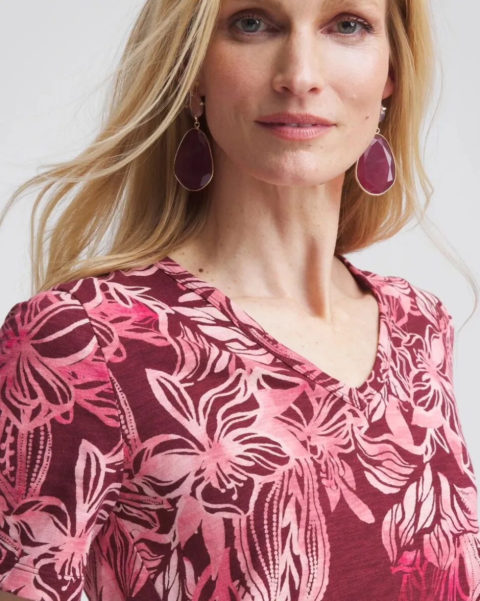 Floral Print Slub V-Neck Tee