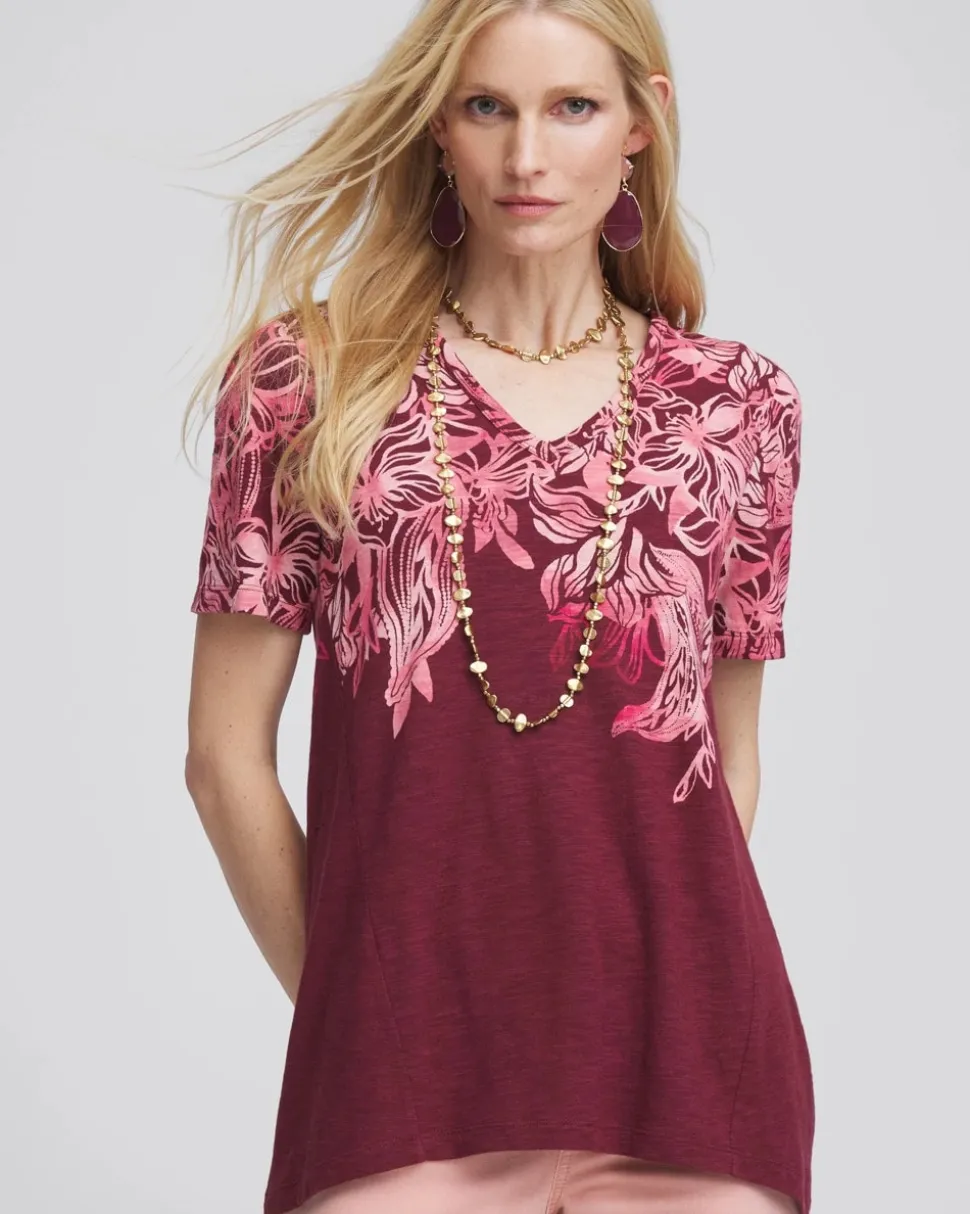 Floral Print Slub V-Neck Tee