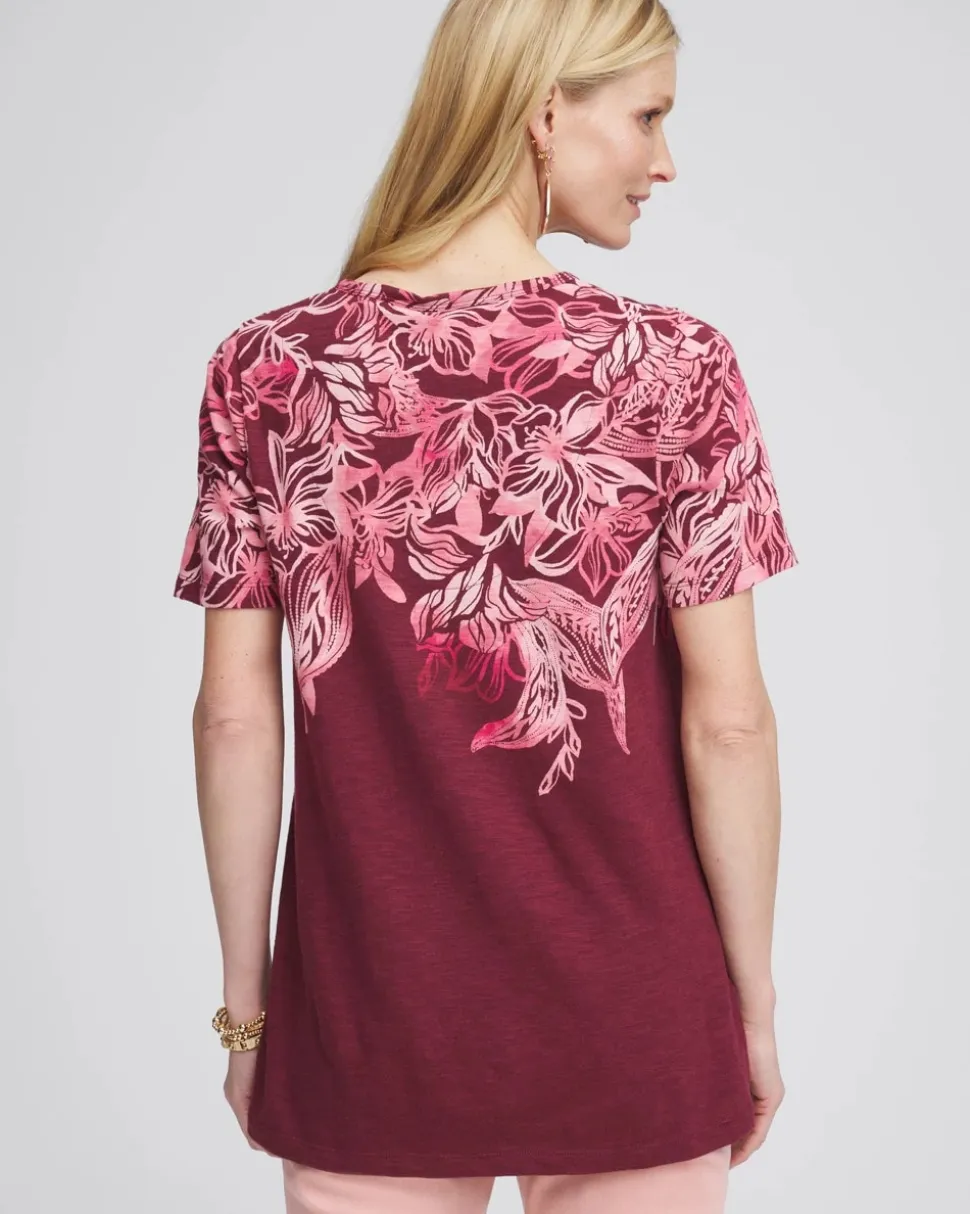Floral Print Slub V-Neck Tee