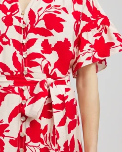 Floral Ruffle-Sleeved Midi Dress