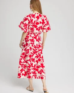 Floral Ruffle-Sleeved Midi Dress