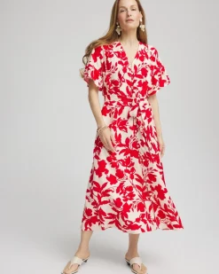 Floral Ruffle-Sleeved Midi Dress