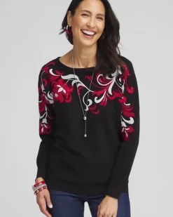 Floral Sequin Dolman Sleeve Sweater