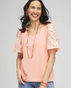 Floral Sleeved Square-Neck Tee