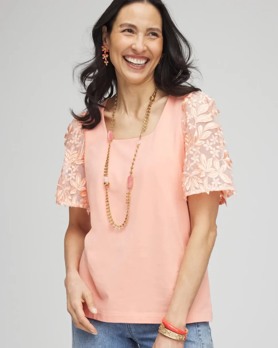 Floral Sleeved Square-Neck Tee