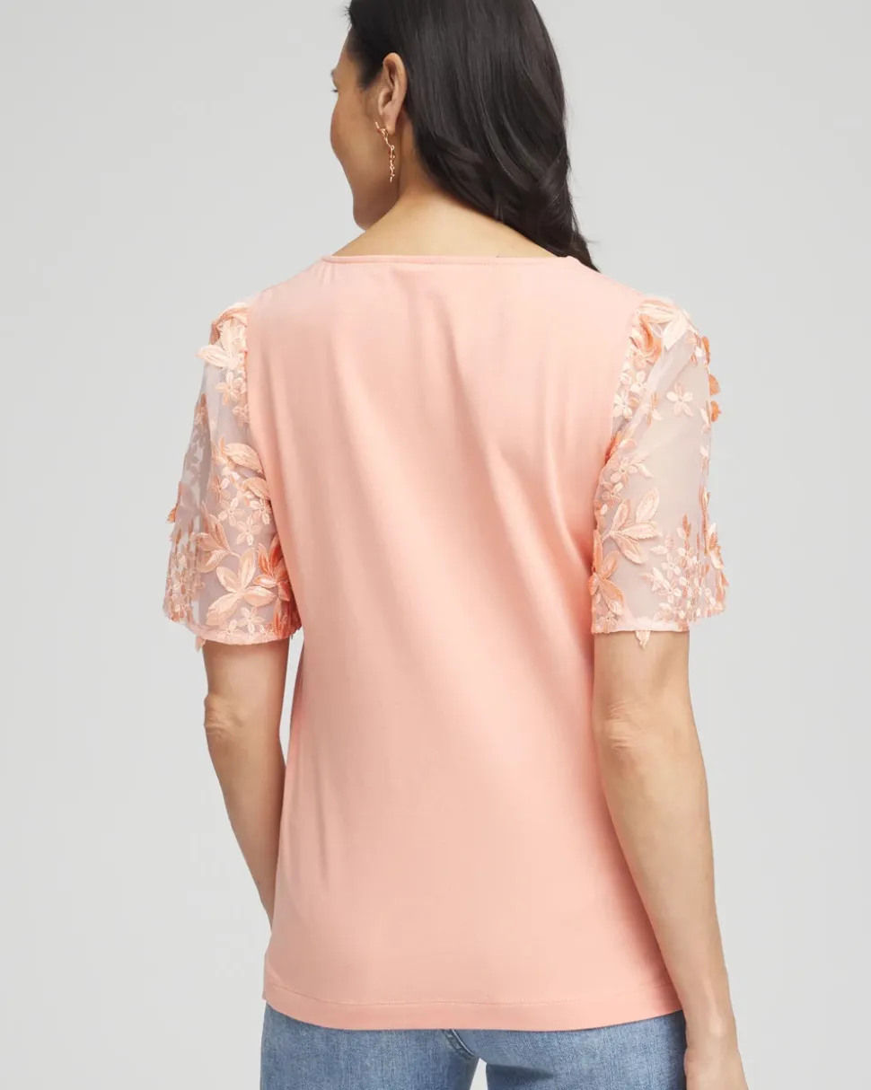 Floral Sleeved Square-Neck Tee