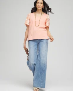 Floral Sleeved Square-Neck Tee