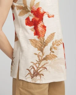 Floral Slub Sleeveless Collared Tunic