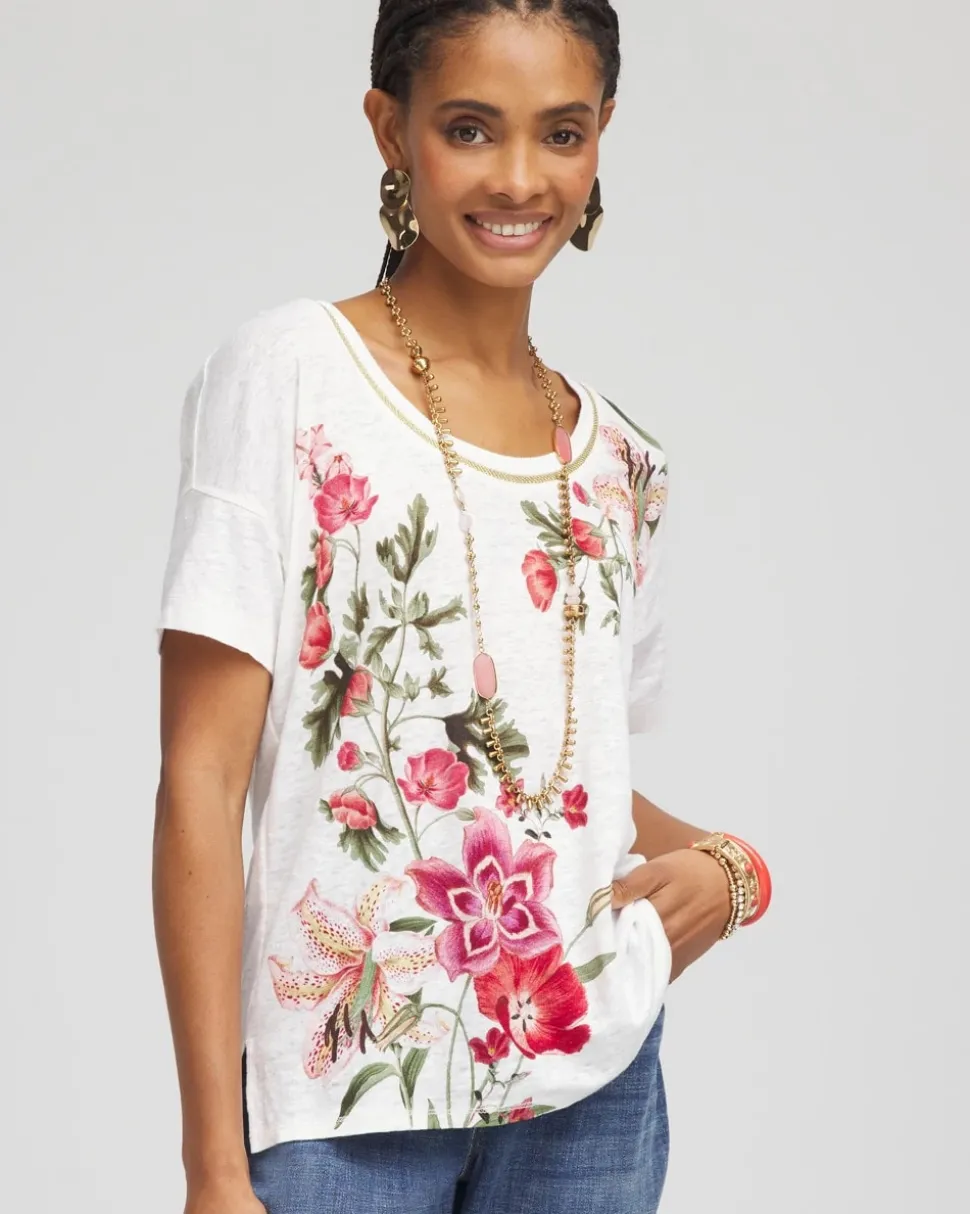 Floral Sweater Trim Linen Tee
