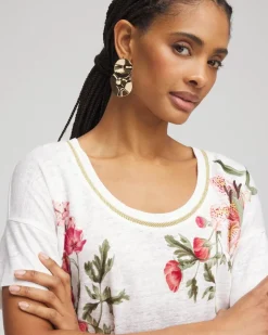 Floral Sweater Trim Linen Tee