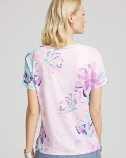Floral Sweater-Trim Linen Tee