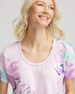 Floral Sweater-Trim Linen Tee