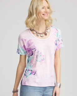 Floral Sweater-Trim Linen Tee