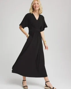 Flutter-Sleeved Jersey Maxi Dress