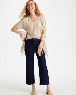 Fog Foiled Linen Ruched V-Neck Tee