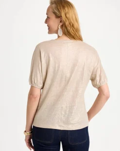 Fog Foiled Linen Ruched V-Neck Tee