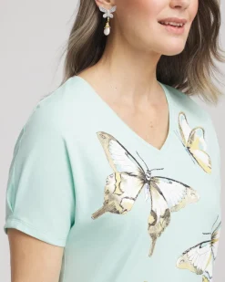 Foiled Butterfly Cotton V-Neck Tee