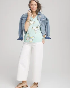 Foiled Butterfly Cotton V-Neck Tee