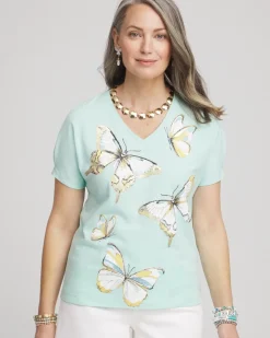 Foiled Butterfly Cotton V-Neck Tee