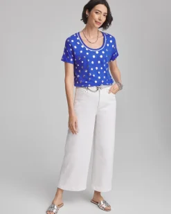 Foiled Polka-Dot Sweater-Trim Linen Tee