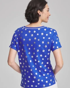 Foiled Polka-Dot Sweater-Trim Linen Tee