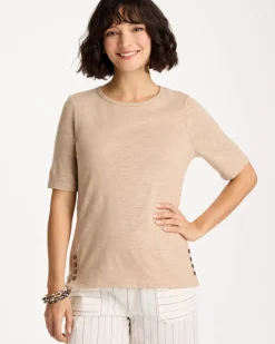 Foil Print Cotton Slub Elbow-Sleeve Tee