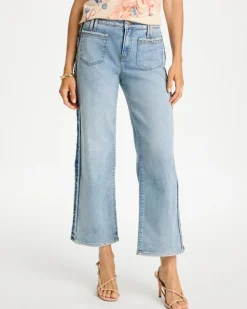 Frayed Contrast Girlfriend Wide Crop Jeans
