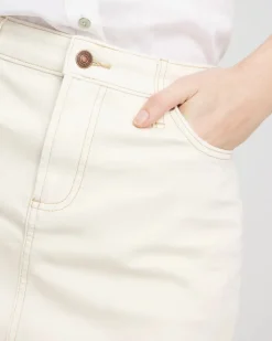 Frayed High-Rise Midi Stretch Denim Skirt