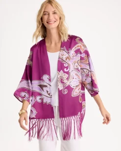 Fringed Burnout Satin Kimono