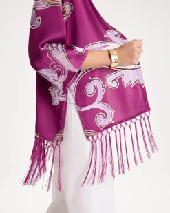 Fringed Burnout Satin Kimono