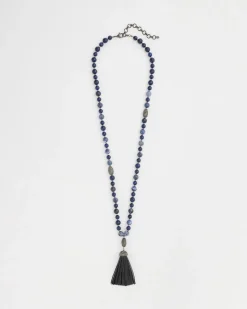 Genuine Stone Beaded Tassel Necklace