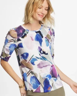 Geo Blur Ruched Sleeve Tee
