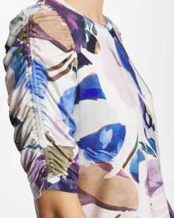 Geo Blur Ruched Sleeve Tee