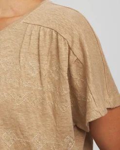 Geo Embroidered Linen Tee