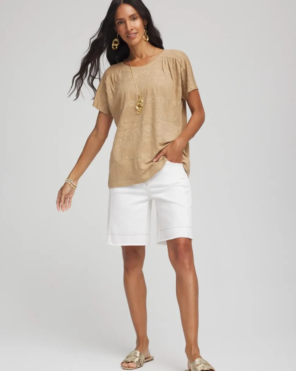 Geo Embroidered Linen Tee