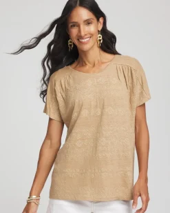 Geo Embroidered Linen Tee