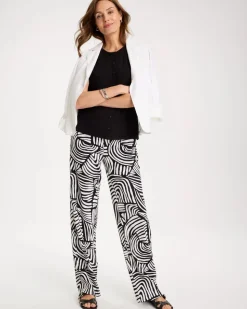Geo Pull-On Wide-Leg Linen Pants