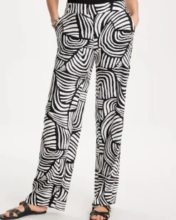 Geo Pull-On Wide-Leg Linen Pants