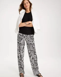 Geo Pull-On Wide-Leg Linen Pants