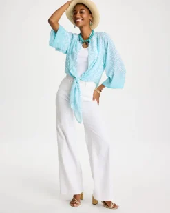 Georgette Tie-Front Chevron Kimono