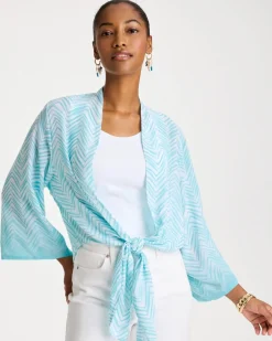 Georgette Tie-Front Chevron Kimono