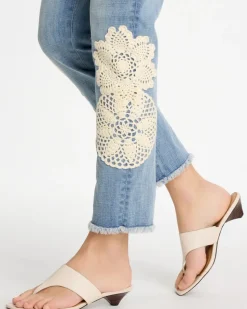 Girlfriend Slim Crochet Fray Ankle Jeans