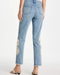 Girlfriend Slim Crochet Fray Ankle Jeans