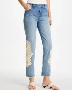 Girlfriend Slim Crochet Fray Ankle Jeans