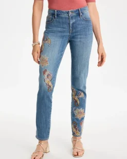 Girlfriend Slim Embroidered Ankle Jeans