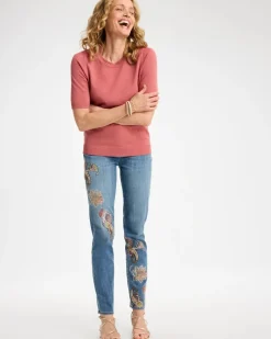 Girlfriend Slim Embroidered Ankle Jeans