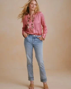 Girlfriend Slim Fray Hem Stud Ankle Jeans