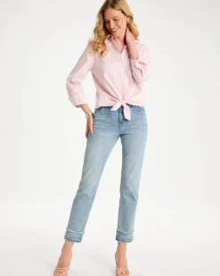 Girlfriend Slim Fray Hem Stud Ankle Jeans