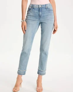 Girlfriend Slim Fray Hem Stud Ankle Jeans