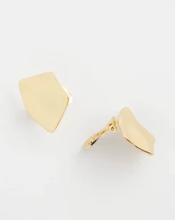 Gold Fan Clip On Earrings